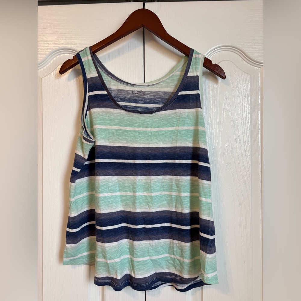 Ann Taylor Striped Tank Top - Navy and Mint